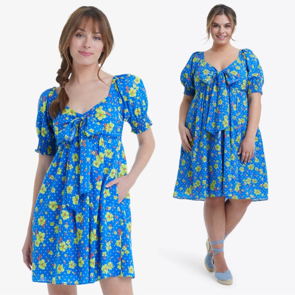 NWT DRAPER JAMES Jennifer Mini Dress in Polka Dot Floral Blue Aster Size XL